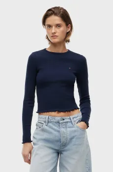 Женский темно-синий лонгслив SLIM SH LETTUCE EDGE RIB LS Синий M Tommy Jeans DW0DW22783