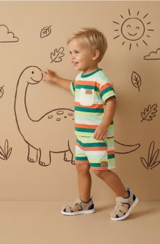 Бавовняна футболка в смужку - різнобарвний