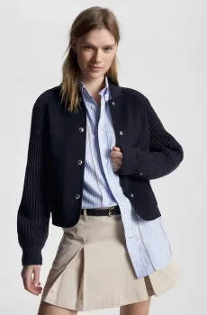 Женский темно-синий шерстяной бомбер DF WOOL BLEND KNIT MIX BOMBER Синий XXS Tommy Hilfiger WW0WW39128