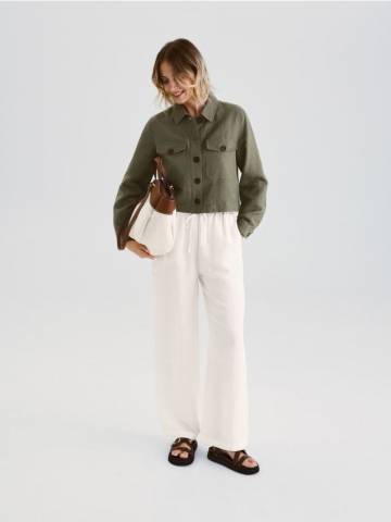 Reserved - Широкі лляні штани - кремовий - 1023P-01X