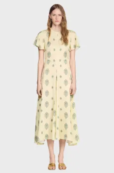 Женское желтое платье с узором Желтый 40 Sandro SFPRO04927_Light Yellow