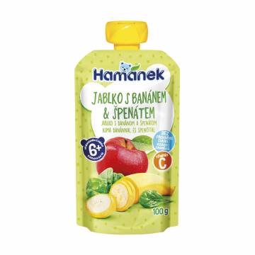 Детское фруктово-овощное пюре Hamanek Яблоко с бананами и шпинатом, с 6 месяцев, 100 г Детское фруктово-овощное пюре Hamanek Яблоко с бананами и шпинатом, с 6 месяцев, 100 г