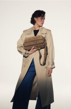 Reserved - Сумка из экозамши з ременем через плече - золотисто-коричневий - 742CP-82X