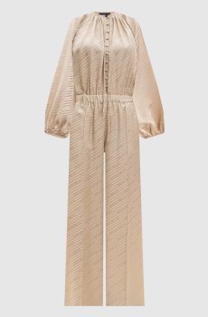 Бежевый комбинезон из шелка в узор