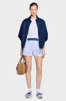 Женские голубые шорты в полоску Голубой 40 Sandro SFPSH00571_Blue - Green