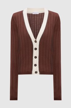 Коричневый кардиган из шерсти и кашемира в рубчик