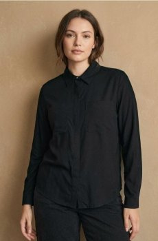 Віскозна сорочка з кишенями - чорний