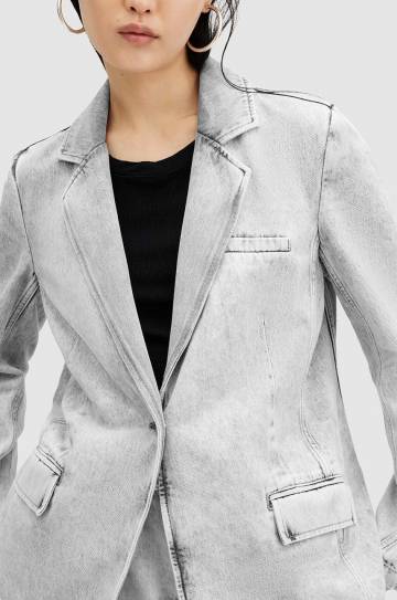 Пиджак AllSaints EVER DENIM цвет серый oversize однотонный Пиджак AllSaints EVER DENIM цвет серый oversize однотонный