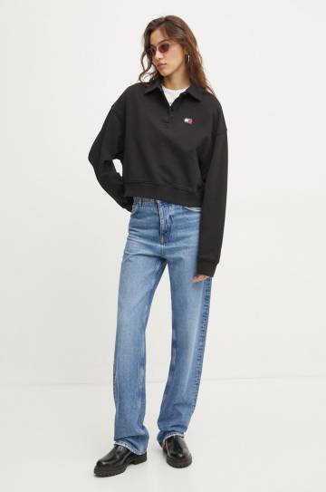 Хлопковая кофта Tommy Jeans женская цвет чёрный узор DW0DW19409 Хлопковая кофта Tommy Jeans женская цвет чёрный узор DW0DW19409