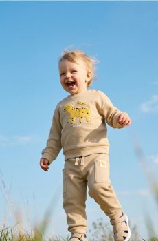 Бавовняний світшот crewneck з 3D аплікацією - сіро-коричневий