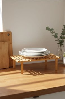 Бамбукова стояча полиця - бежевий