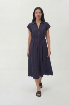 Reserved - Сукня міді з поясом - темно-синій - 460JO-59X