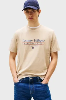 Мужская бежевая футболка HILFIGER CENTER Бежевый XXL Tommy Hilfiger MW0MW38621