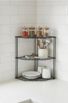 Трирівнева металева підлогова полиця - чорний