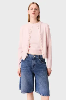 Женский пудровый шерстяной кардиган Розовый 40 MAJE MFPCA00620_Pink