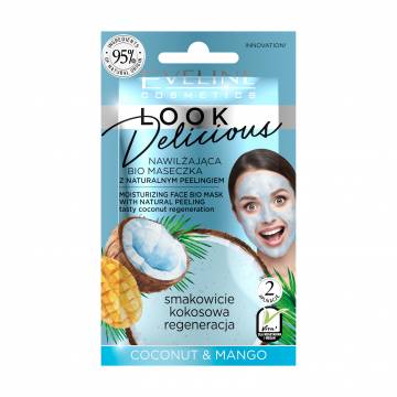 Увлажняющая биомаска с натуральным пилингом Eveline Cosmetics Look Delicious Кокос и манго, 10 мл Увлажняющая биомаска с натуральным пилингом Eveline Cosmetics Look Delicious Кокос и манго, 10 мл