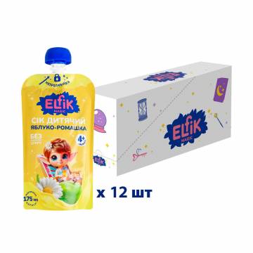 Сок детский Elfik Magic Яблоко-ромашка, без добавленого сахара, от 4 месяцев, 12*175 мл Сок детский Elfik Magic Яблоко-ромашка, без добавленого сахара, от 4 месяцев, 12*175 мл