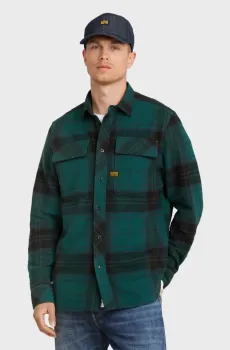 Мужская темно-зеленая рубашка в клетку Regular Зеленый S G-Star RAW D23583,D749