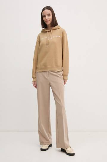 Кофта Tommy Hilfiger женская цвет бежевый с капюшоном с аппликацией WW0WW43598 Кофта Tommy Hilfiger женская цвет бежевый с капюшоном с аппликацией WW0WW43598