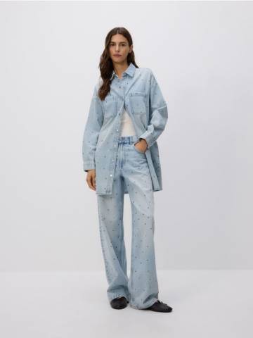 Reserved - Беггі джинси з кристалами - синій - 520GE-05J