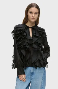 Женская черная блуза ruffle Черный 38 Karl Lagerfeld B3W11018