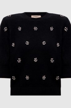 Черный топ с шерстью ангоры с логотипом