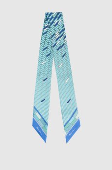 Бирюзовая лента из шелка в брендовый принт