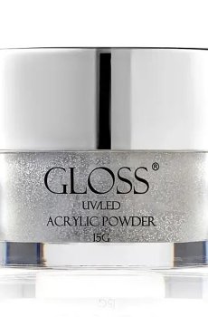 Акриловая пудра для ногтей Gloss UV/LED Acrylic Powder 014 Серый с серебряным микроблеском, 15 г