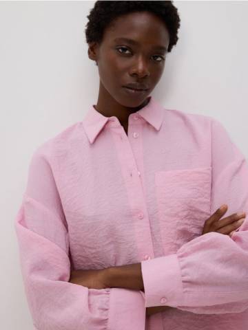 Reserved - Сорочка з ефектом складок - пастельний рожевий - WD936-03X