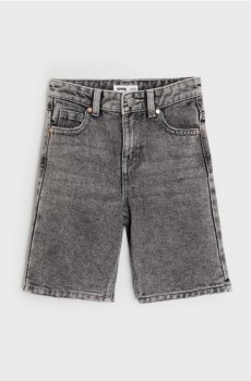 Прямі джинсові шорти з ефектом прання - сірий