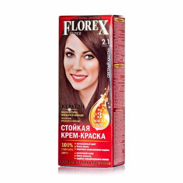 Стойкая крем-краска для волос Florex Super 2.1 Светлый каштан, 100 мл Стойкая крем-краска для волос Florex Super 2.1 Светлый каштан, 100 мл