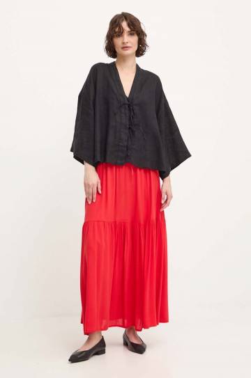 Льняная блузка Answear Lab цвет чёрный однотонная Льняная блузка Answear Lab цвет чёрный однотонная