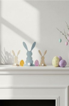 Великодня стояча прикраса у формі зайців та яєць - різнобарвний