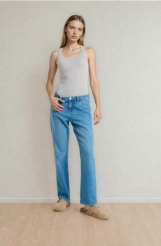 Джинси straight leg з ефектом push-up і ефектом зносів - синій