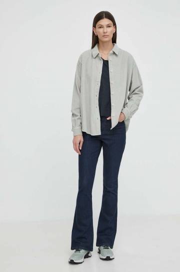 Хлопковая рубашка American Vintage женская цвет бирюзовый relaxed классический воротник Хлопковая рубашка American Vintage женская цвет бирюзовый relaxed классический воротник