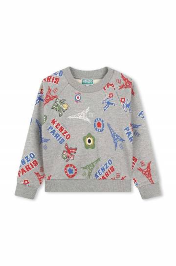Хлопковая кофта лаунж Kenzo Kids цвет серый узор K60774 Хлопковая кофта лаунж Kenzo Kids цвет серый узор K60774