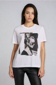 Бавовняна oversize футболка з принтом - білий