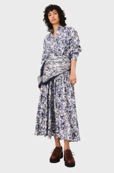 Женская белая рубашка с узором Белый 36 MAJE MFPCM00666_Blue fruits print