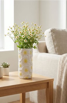 Керамічна ваза з мотивом ромашок - різнобарвний