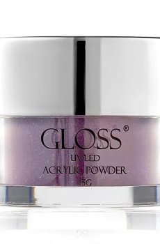 Акриловая пудра для ногтей Gloss UV/LED Acrylic Powder 030 Бледно-фиолетовый с фиолетовым и золотистым микроблеском, 15 г