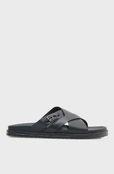 Мужские черные кожаные слайдеры FLAG HARDWARE Черный 43 Tommy Hilfiger FM0FM05753