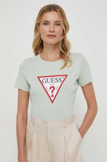 Хлопковая футболка Guess цвет зелёный Хлопковая футболка Guess цвет зелёный