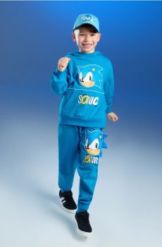 Бавовняні трикотажні штани з принтом Sonic the Hedgehog - синій