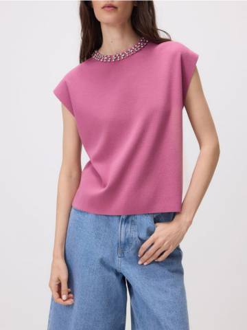 Reserved - Блузка з декоративним камінням - рожевувато-ліловий - VC832-34X