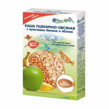 Детская безмолочная каша Fleur Alpine Пшенично-овсяная с кусочками банана и яблока, с 10 месяцев, 175 г Детская безмолочная каша Fleur Alpine Пшенично-овсяная с кусочками банана и яблока, с 10 месяцев, 175 г