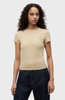 Женская бежевая футболка SLIM C-NECK Бежевый L Tommy Jeans DW0DW20459