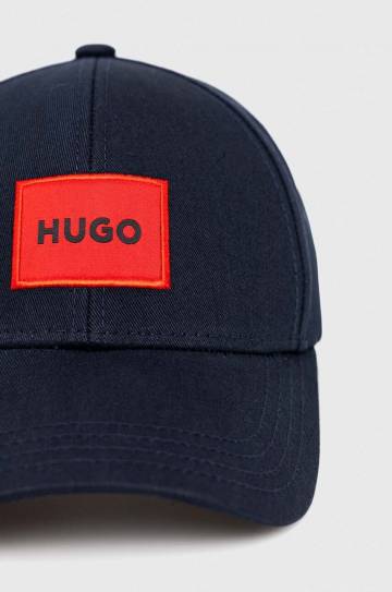 Хлопковая кепка HUGO цвет синий с аппликацией Хлопковая кепка HUGO цвет синий с аппликацией