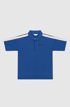 Детское синее поло с тесьмой