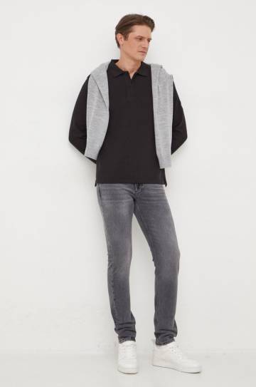 Хлопковый лонгслив Calvin Klein Jeans цвет чёрный однотонный Хлопковый лонгслив Calvin Klein Jeans цвет чёрный однотонный