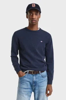 Мужской темно-синий шерстяной джемпер SUPERFINE LAMBSWOOL C-NECK Синий XL Gant 87211